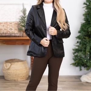 Black faux leather blazer nwt size medium